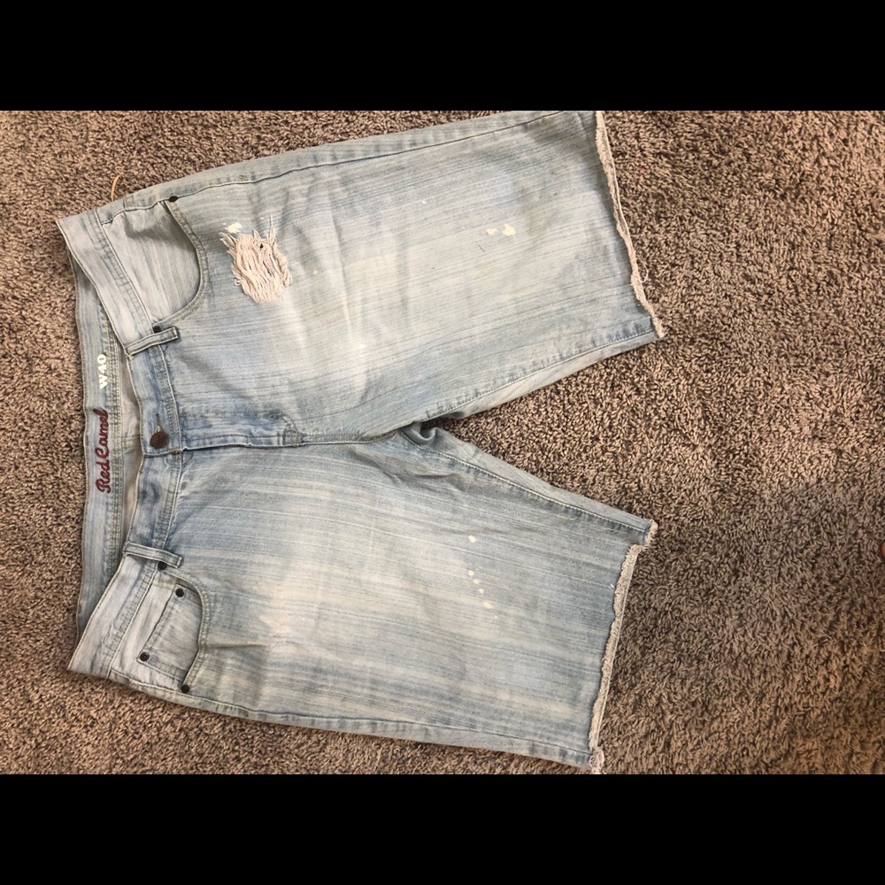 jean shorts red camel